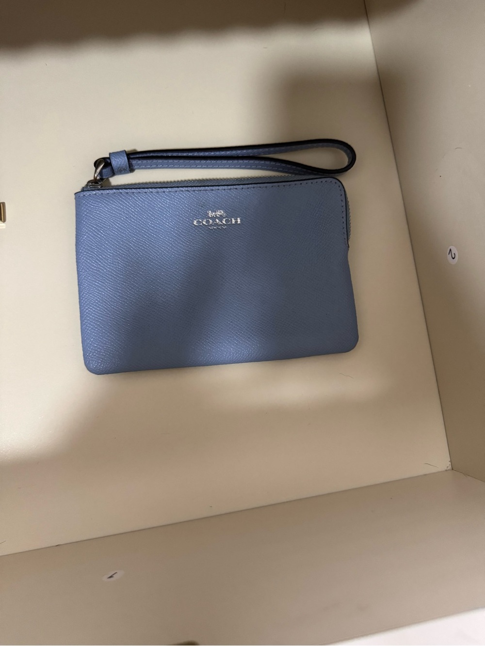 Coach Dusty Blue Leather Wristlet Pouch